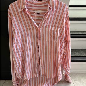 Universal Thread Pink, Orange and White Striped Button Down Shirt